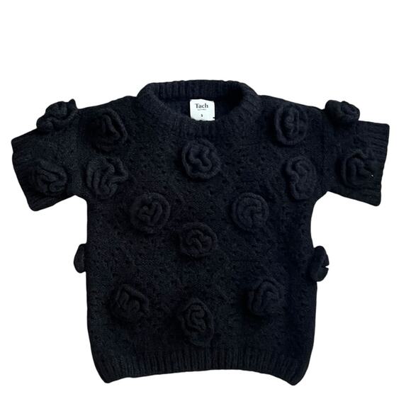 Tach Clothing Women’s Polina Top Elena Crochet Knit Skirt Set Black Rosettes S - Picture 3 of 15